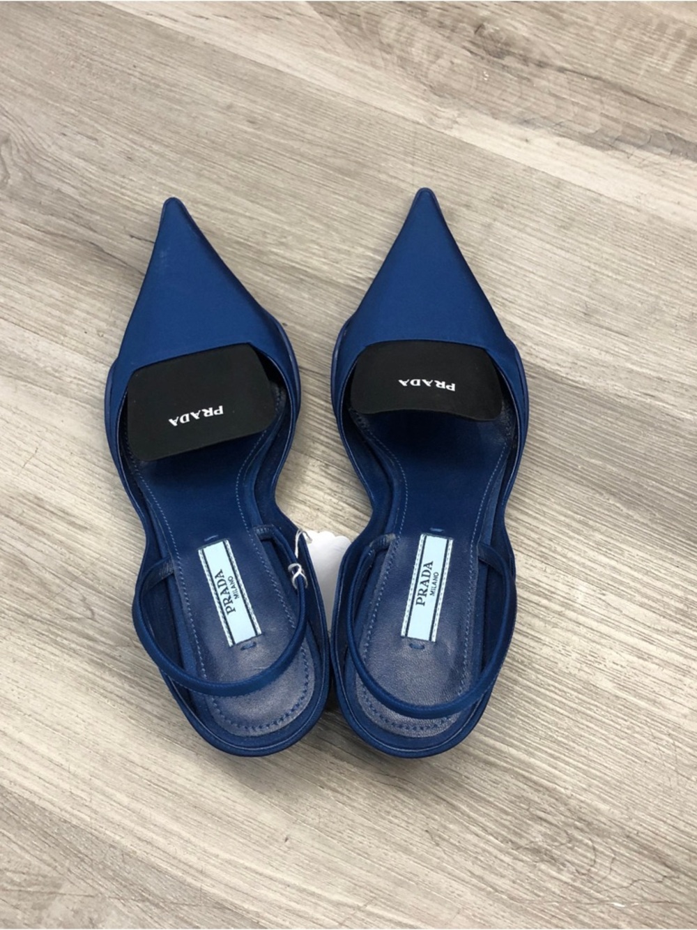 Prada Blue Satin Pointed Slingback Mules - Picture 3 of 4